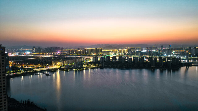 绍兴越城区夜景航拍