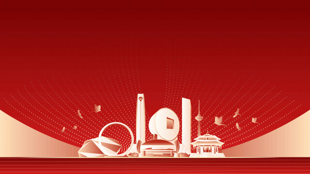 沈阳地标建筑红色周年背景