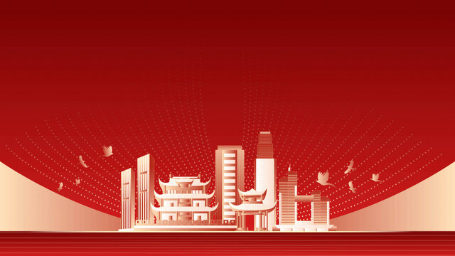 长沙地标建筑红色周年背景