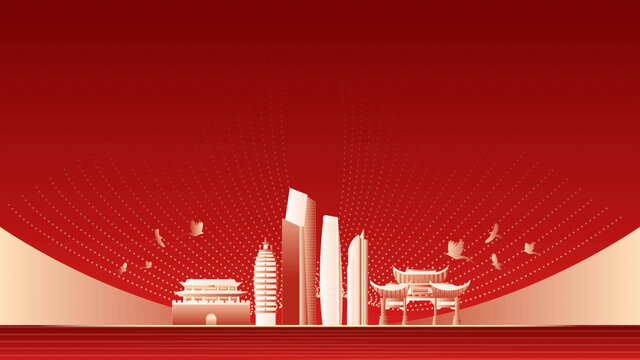 昆明地标建筑红色周年背景