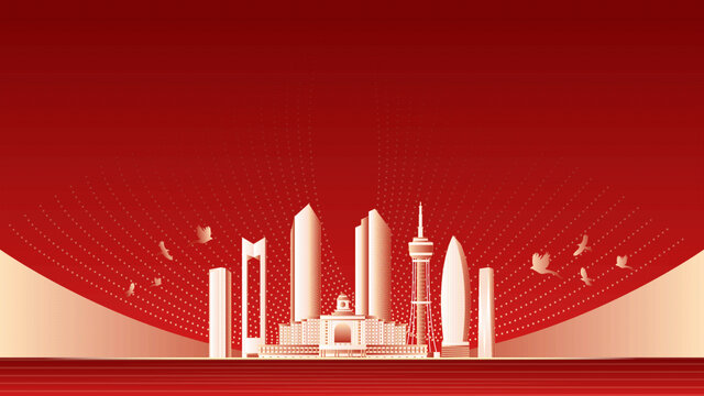 长春地标建筑红色周年背景