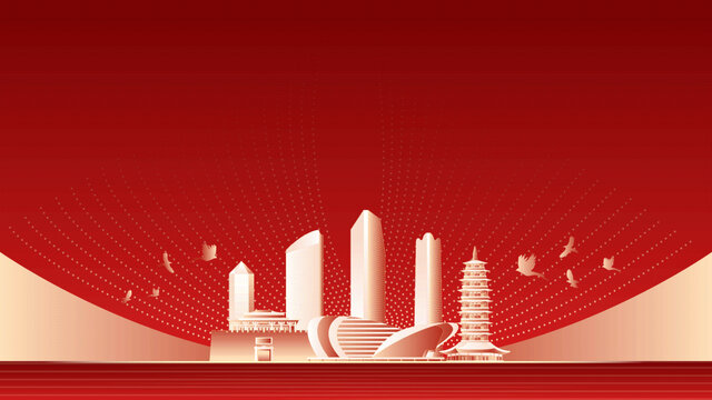 金华地标建筑红色周年背景