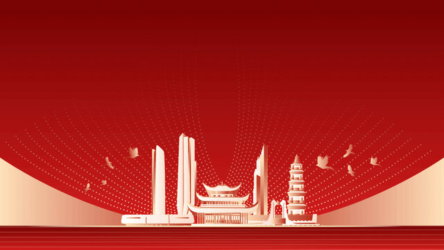 岳阳地标建筑红色周年背景