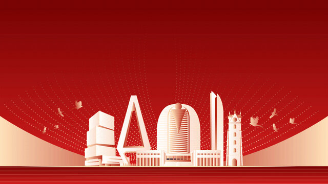 海口地标建筑红色周年背景