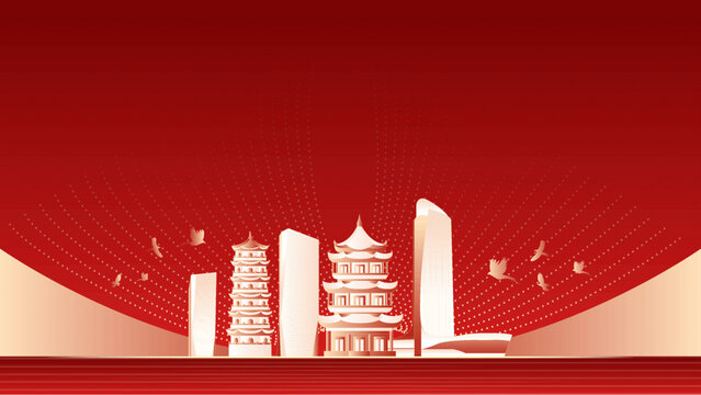 漳州地标建筑红色周年背景