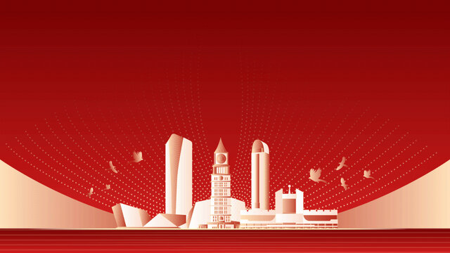 赣州地标建筑红色周年背景