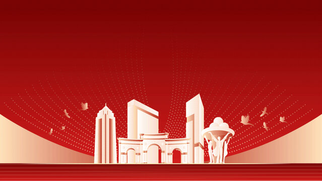 茂名地标建筑红色周年背景