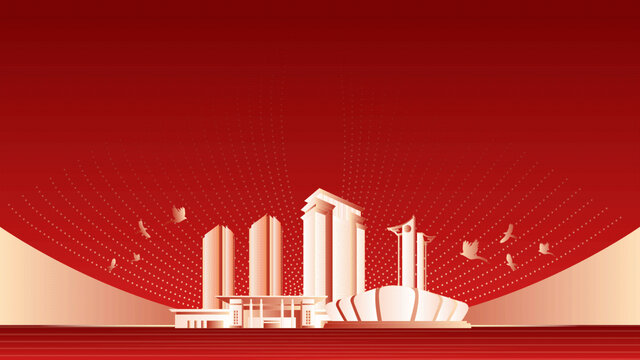 滁州地标建筑红色周年背景