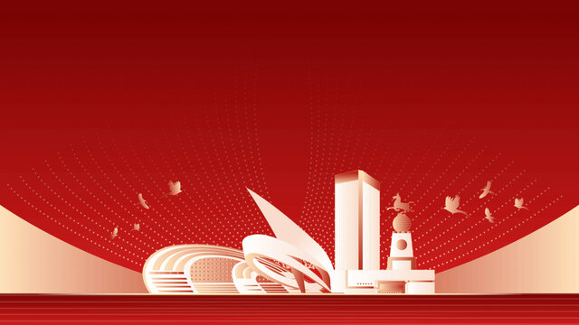 德州地标建筑红色周年背景