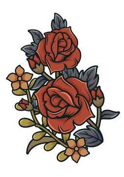 复古玫瑰插画鲜花装饰元素