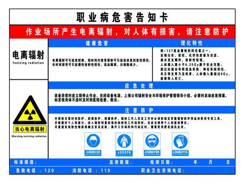 电离辐射职业危害告知卡