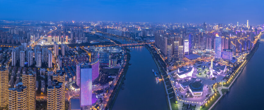 航拍长沙城市全景夜景图