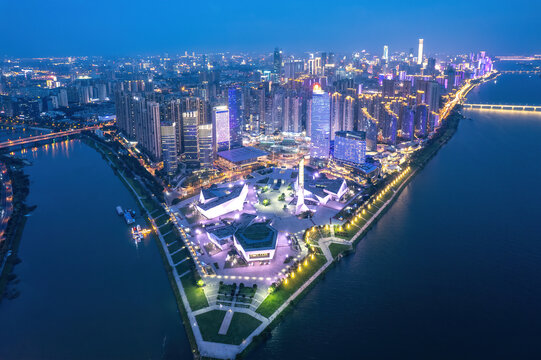 航拍长沙城市夜景