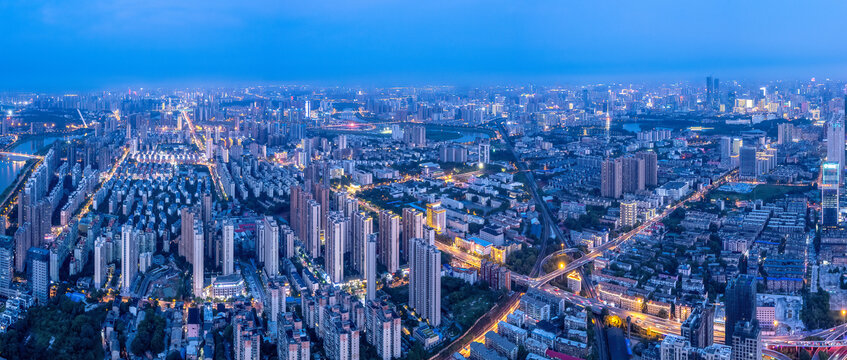 航拍户外城市景观夜景