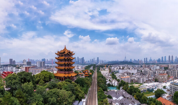 航拍武汉城市景观街景