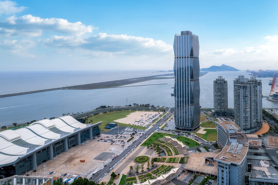 航拍连云港海岸线街景