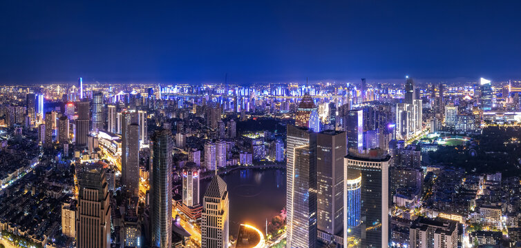 航拍武汉城市景观夜景