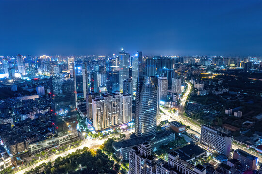 航拍武汉城市夜景