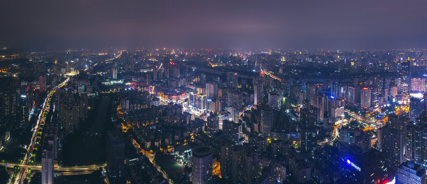 航拍南宁城市夜景