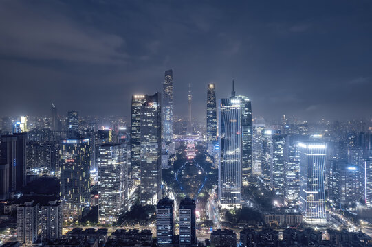 航拍广州城市夜景