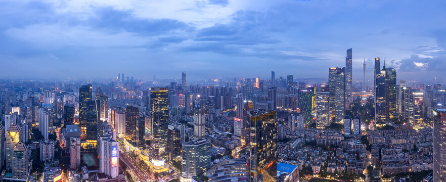 航拍广州城市建筑天际线夜景