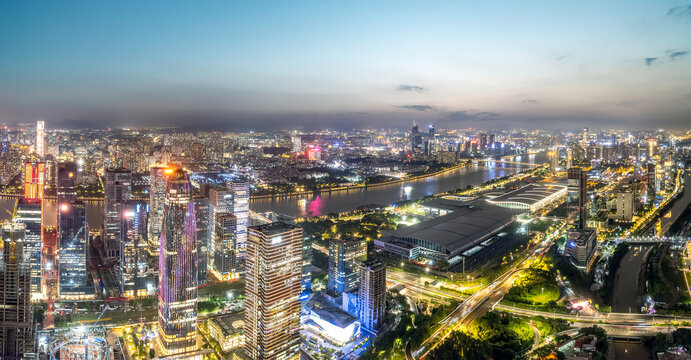 航拍广州城市夜景