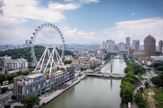 航拍中山岐江河两岸