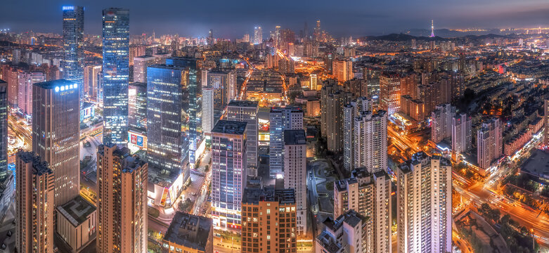 航拍青岛城市夜景