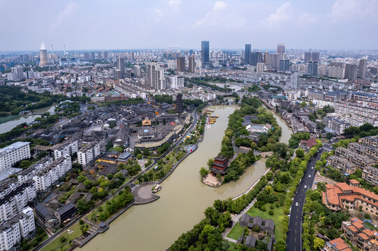 航拍淮安运河城市景观