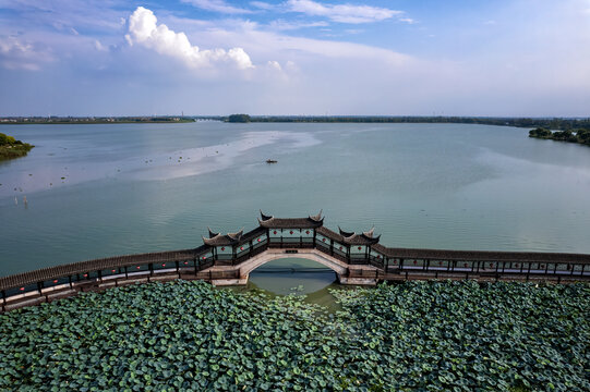 航拍锦溪古镇水乡风景