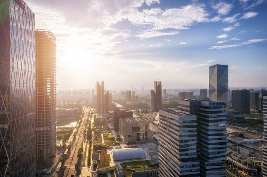 航拍户外城市现代建筑景观