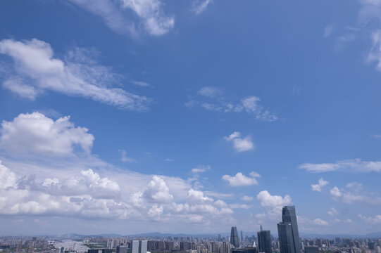 城市天际线上的空中云朵风景