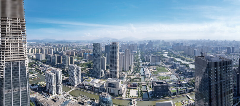 航拍宁波东部新城城市街景