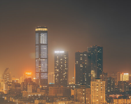 广西柳州市中心高楼建筑群夜景