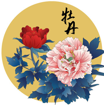 牡丹国风插画矢量素材