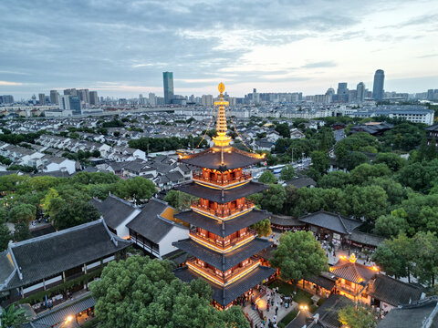 江苏苏州寒山寺航拍