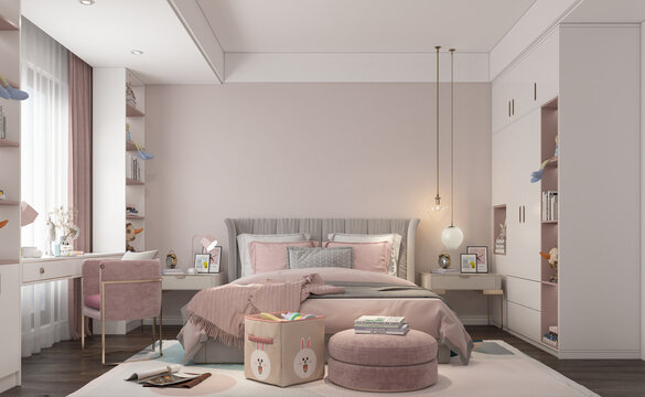粉色卧室墙布壁画背景场景图