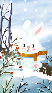 雪景一角系列插画顽皮的小兔