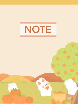 卡通兔子秋日场景封面印花图案