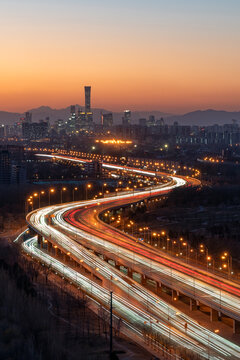 北京快速路城市建筑国贸夜景