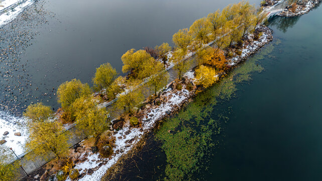 初雪后的中国长春南湖公园雪景