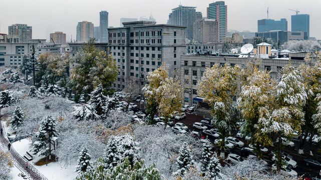 雪后的中国长春城区建筑景观