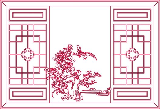 中式园林花鸟漏窗花窗
