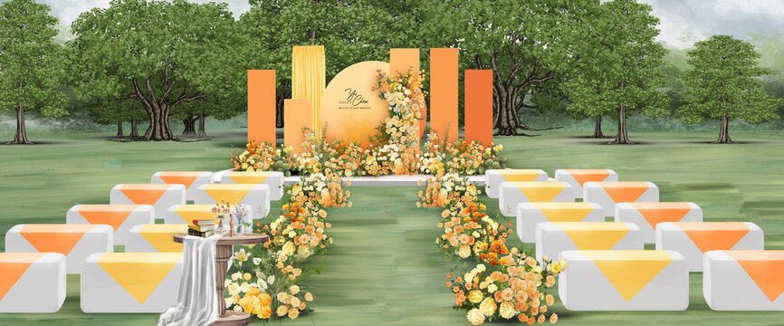 户外橙色婚礼效果图