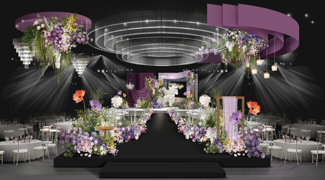 莫奈粉紫花园风宴会厅