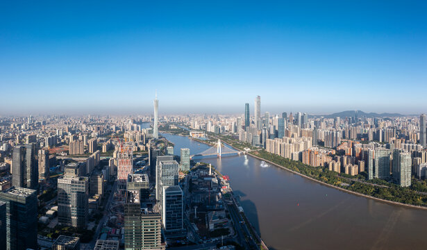 广州珠江新城全景天际线航拍