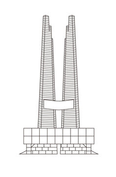 手绘建筑唐山抗震纪念碑线稿