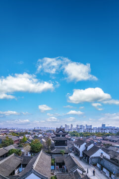 航拍高邮盂城驿景区鼓楼