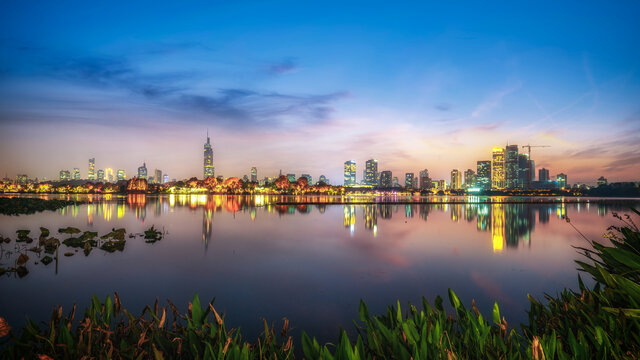 航拍南京老城夜景