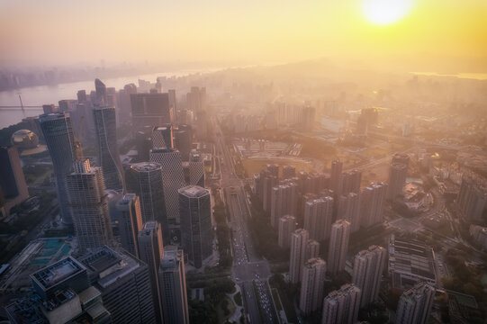 航拍杭州钱江新城房地产背景